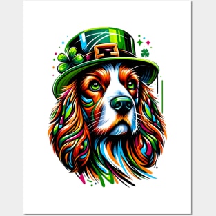 Welsh Springer Spaniel in Festive St Patrick's Day Gear Posters and Art